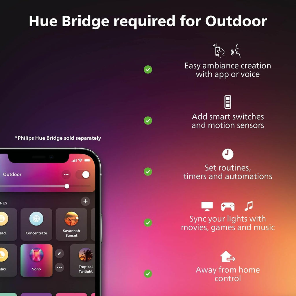 Philips Hue Festavia Globe Outdoor String Lights, White & Color Ambiance, 45ft,16 Bulbs, Dimmable, Control with Hue App or Voice, Bridge Required