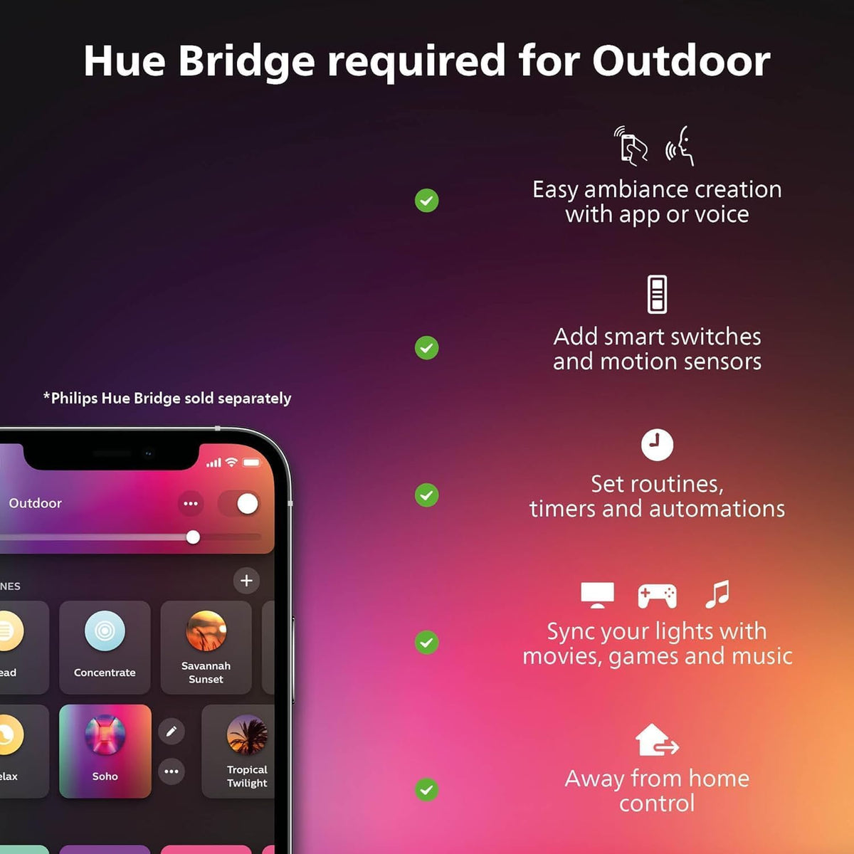 Philips Hue Festavia Globe Outdoor String Lights, White & Color Ambiance, 45ft,16 Bulbs, Dimmable, Control with Hue App or Voice, Bridge Required