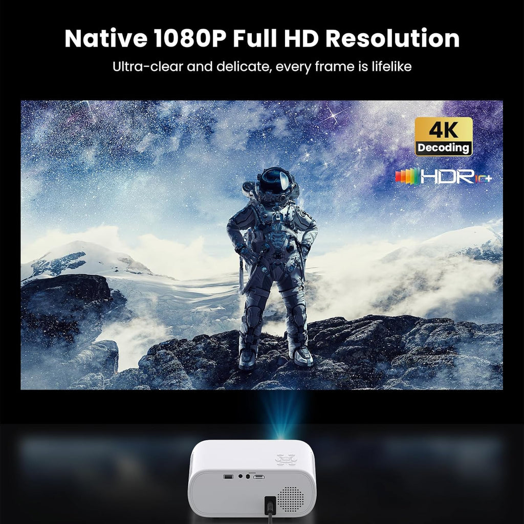 1500 ANSI Official Licensed Smart Projector, Compatible with Netflix, HOMPOW 4K Full HD Home Theater Projector with WiFi and Bluetooth, Built-in Apps, Electric Focus Outdoor & Indoor Movie Projector