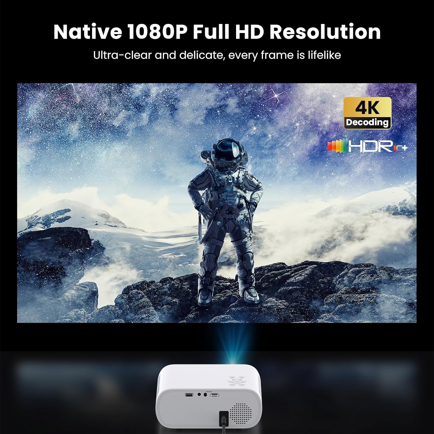 1500 ANSI Official Licensed Smart Projector, Compatible with Netflix, HOMPOW 4K Full HD Home Theater Projector with WiFi and Bluetooth, Built-in Apps, Electric Focus Outdoor & Indoor Movie Projector