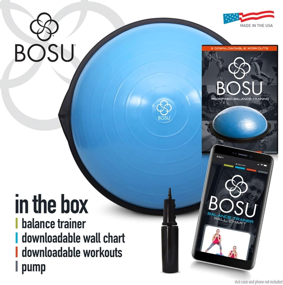 Bosu Balance Ball Exercise Trainer, Home Gym Equipment w/Guided Workouts & Pump, 26" Inflatable Fitness Platform for Strength Training, Standing, Balancing, and Core Workout