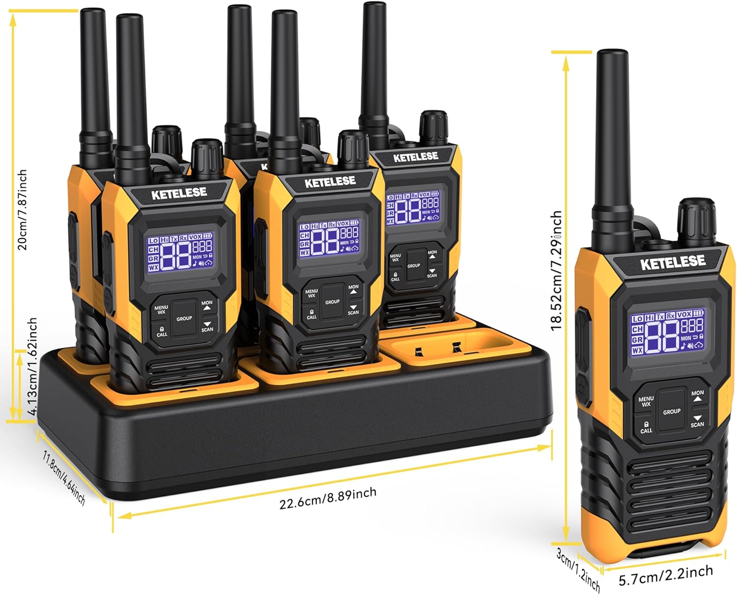 KETELESE T4 Waterproof Radios Walkie Talkies 6 Pack, IP67 FRS Two Way Radio with Headsets and Charging Base, NOAA Weather Alert,PTT,Group,VOX