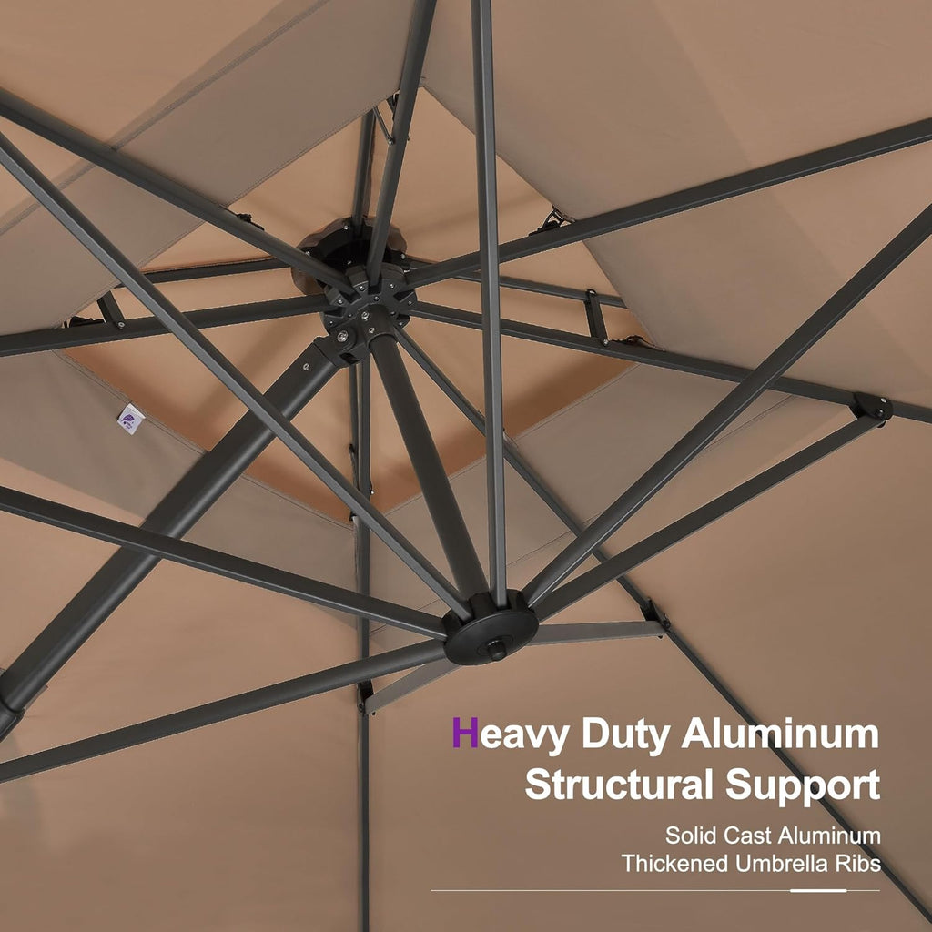PURPLE LEAF 9' X 12' Patio Umbrella with Base Outdoor Rectangle Umbrella Large Cantilever Umbrella Heavy Duty Outdoor Market Umbrella for Garden Deck Backyard Pool Taupe