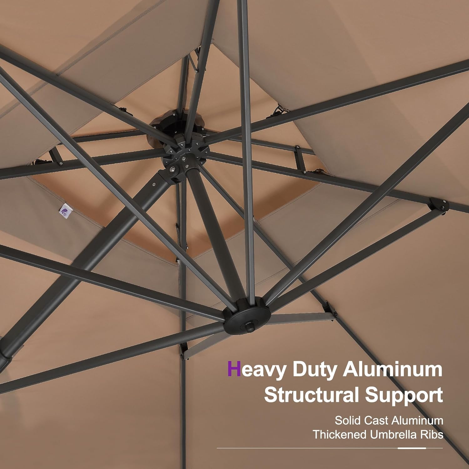 PURPLE LEAF 12ft Patio Umbrella with Base Large Outdoor Square Umbrella Deluxe Hanging Double Top Cantilever Offset Market Umbrella Windproof Garden Umbrella Taupe