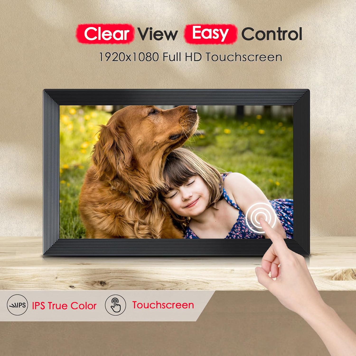 Digital Picture Frame, Frameo 15.6 inch Large Digital Photo Frame WiFi, 1920 * 1080 IPS FHD Touchscreen, 32GB Storage, Instant Share Photo Video, Gift for Mom