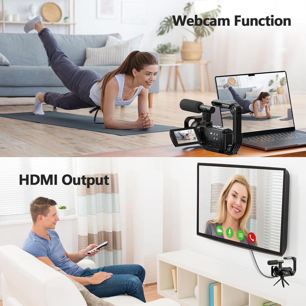 Camcorder Video Camera 5K 56MP Vlogging Camera for YouTube with 3" 270° Flip Touchscreen, Night Vision, WiFi, Webcam, Microphone, 64GB Card, Batteries, Remote, Tripod - Beginner Content Creator Kit