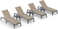 Ciokea Aluminum Foldable Lounge Chairs Set of 4 with 3 Outdoor Aluminum Side Table, Perfect Match, Suitable for Courtyard, Balcony, Lawn and Other Scenes, Khaki