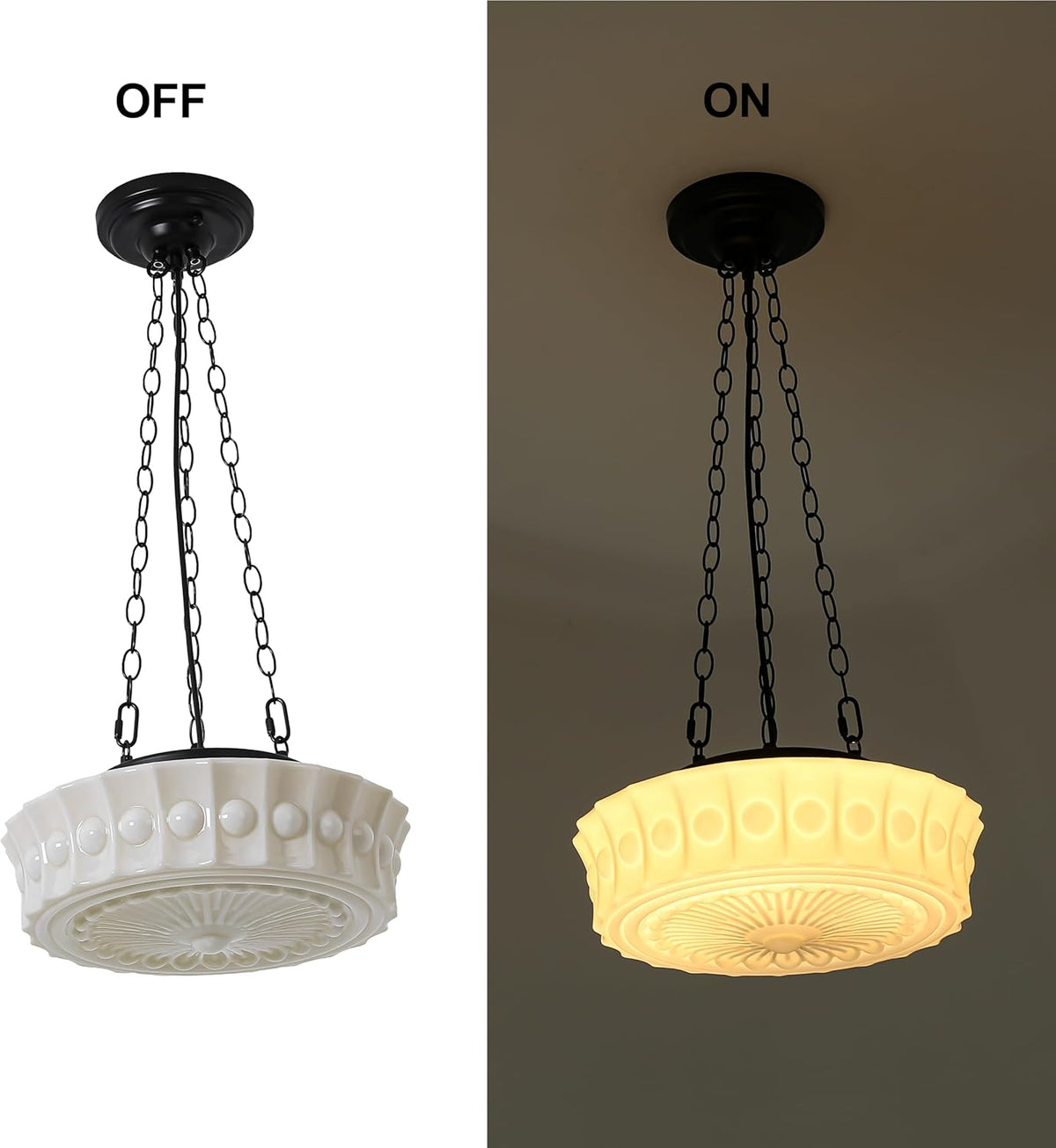 Milk Glass Pendant Light, 14" Mid Century Modern Schoolhouse Hanging Ceiling Light Fixture, Vintage Chandelier for Bedroom, Dining Room,Hallway,Kitchen Island, 4*G9 Dimmable Bulbs Included, 3000K