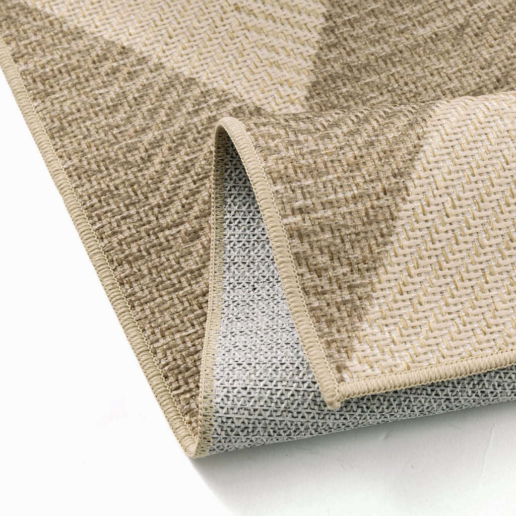 HUGEAR 8x10 Outdoor Rug Brown/Beige Linen-Look Fabric Checkered Area Rug High Traffic Stain Resistant Easy Clean Durable Rugs for Indoor/Outdoor Patio Deck Balcony Porch Garden Courtyard