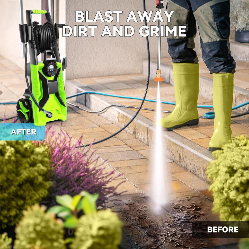 Electric Pressure Washer,5000 PSI 3.9GPM Adjustable Pressure,Power Washer Electric Powered with Foam Cannon,4 Nozzle,33FT Hose and Soap Bottle for Home/Cars/Fences (Green)