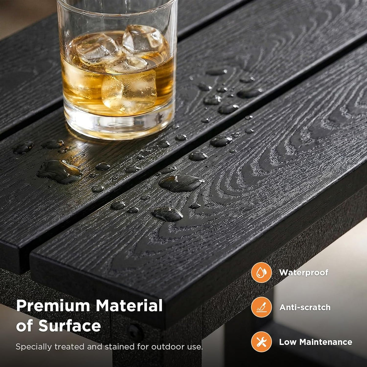 ODK Outdoor Coffee Table with Double-Layer Storage, Rectangle Weather-Resistant Patio Coffee Table for Garden, Balcony, Hot Tub, Poolside, Heavy-Duty Metal Frame, Black