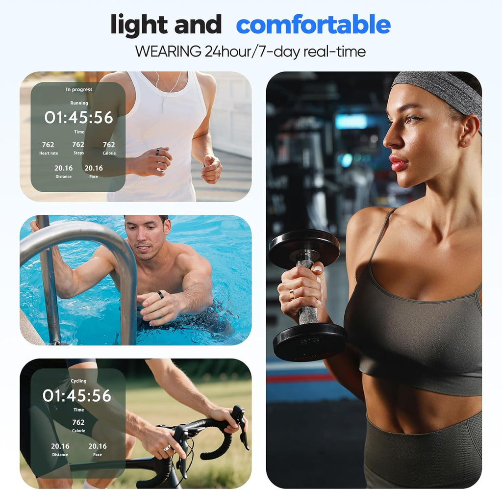 Smart Ring Health Tracker - IP68 Water Resistance, Sleep & Exercise Monitoring, iOS & Android Compatible, Long Lasting Battery Life, No Subscription Required, Unisex for Women & Men (Black, 12)