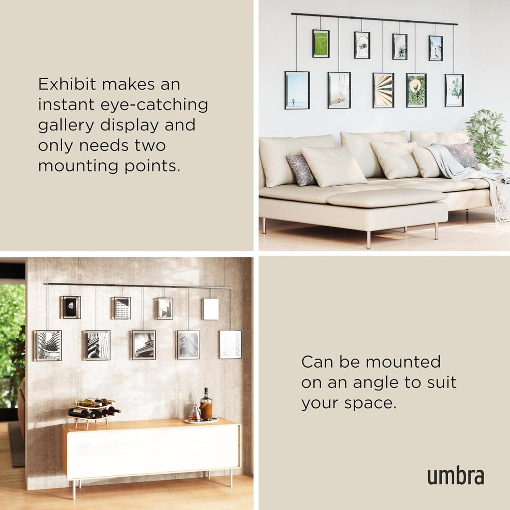 Umbra Exhibit Picture Frame Gallery Set, Adjustable Wall Collage Displays Nine Photos (Four 5x7" and Five 8x10"), Set of 9, Black