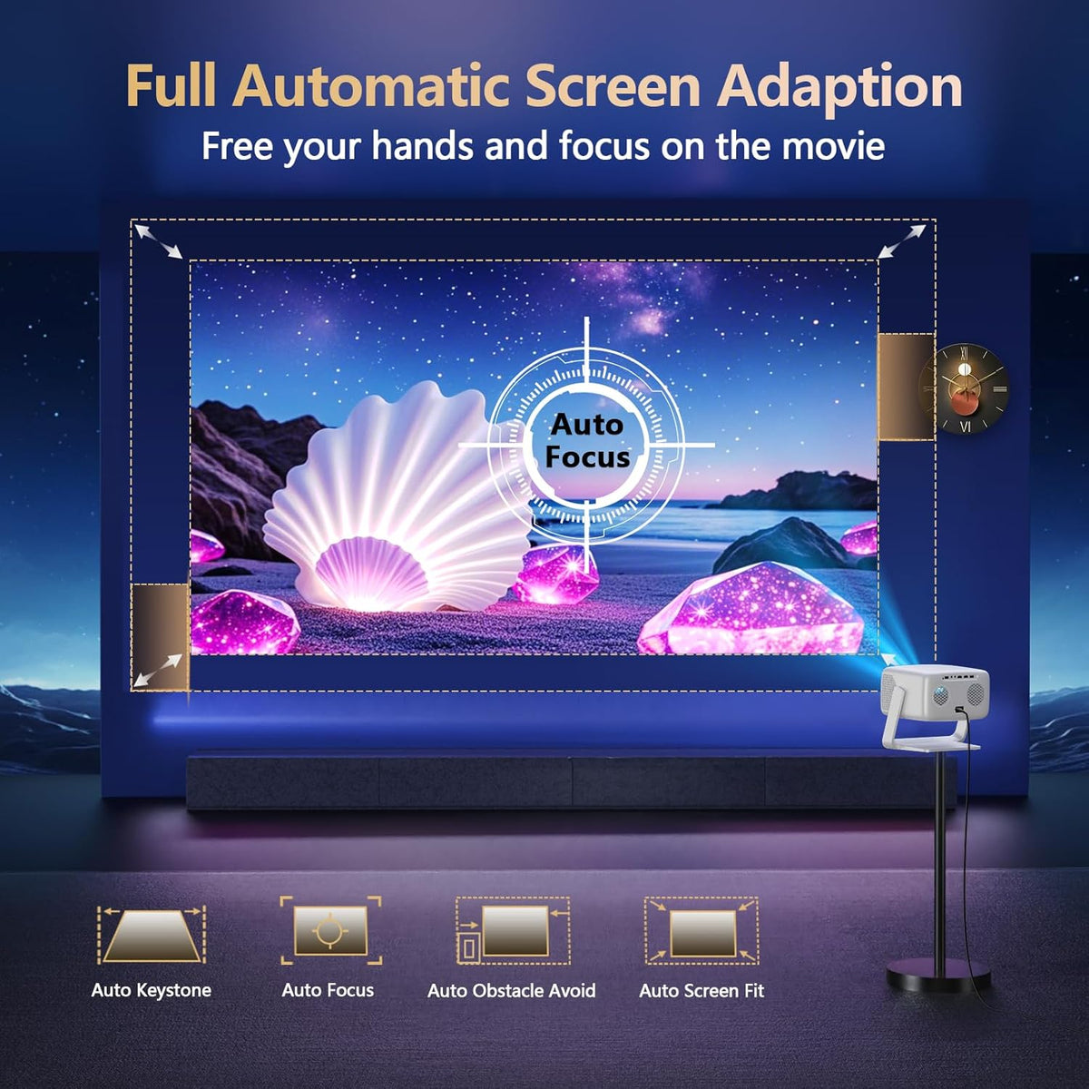 3500-Ultra Bright/Official Apps Downloads/65W Dolby Audio/4K Support Smart Outdoor Projector with WiFi and Bluetooth, Auto Focus, All-in-One Streaming Apps Proyector, 2026 Upgraded from Grey Model
