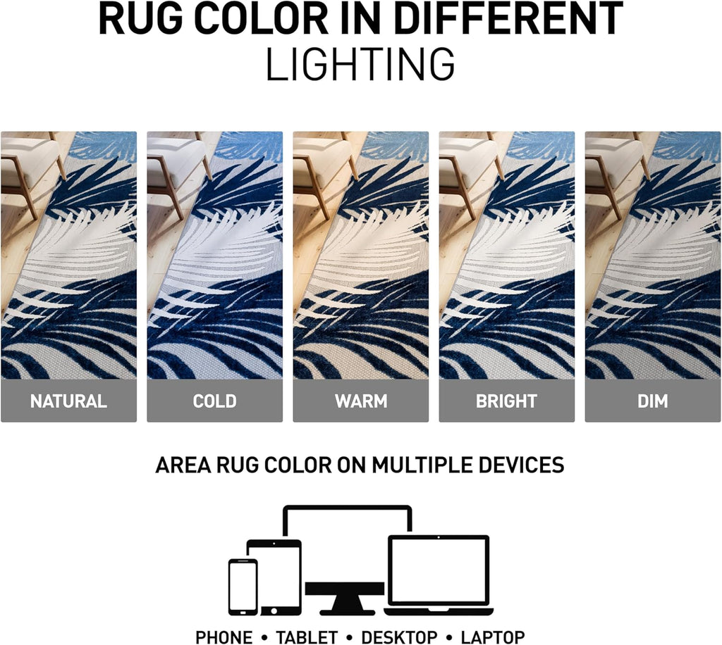 Rugshop Navy Lucca Contemporary Floral Indoor/Outdoor Area Rug Durable Polypropylene, Weather Resistant, Easy to Clean Perfect for Patio, Backyard, Deck and Outdoor Lounge 7'10" x 10'