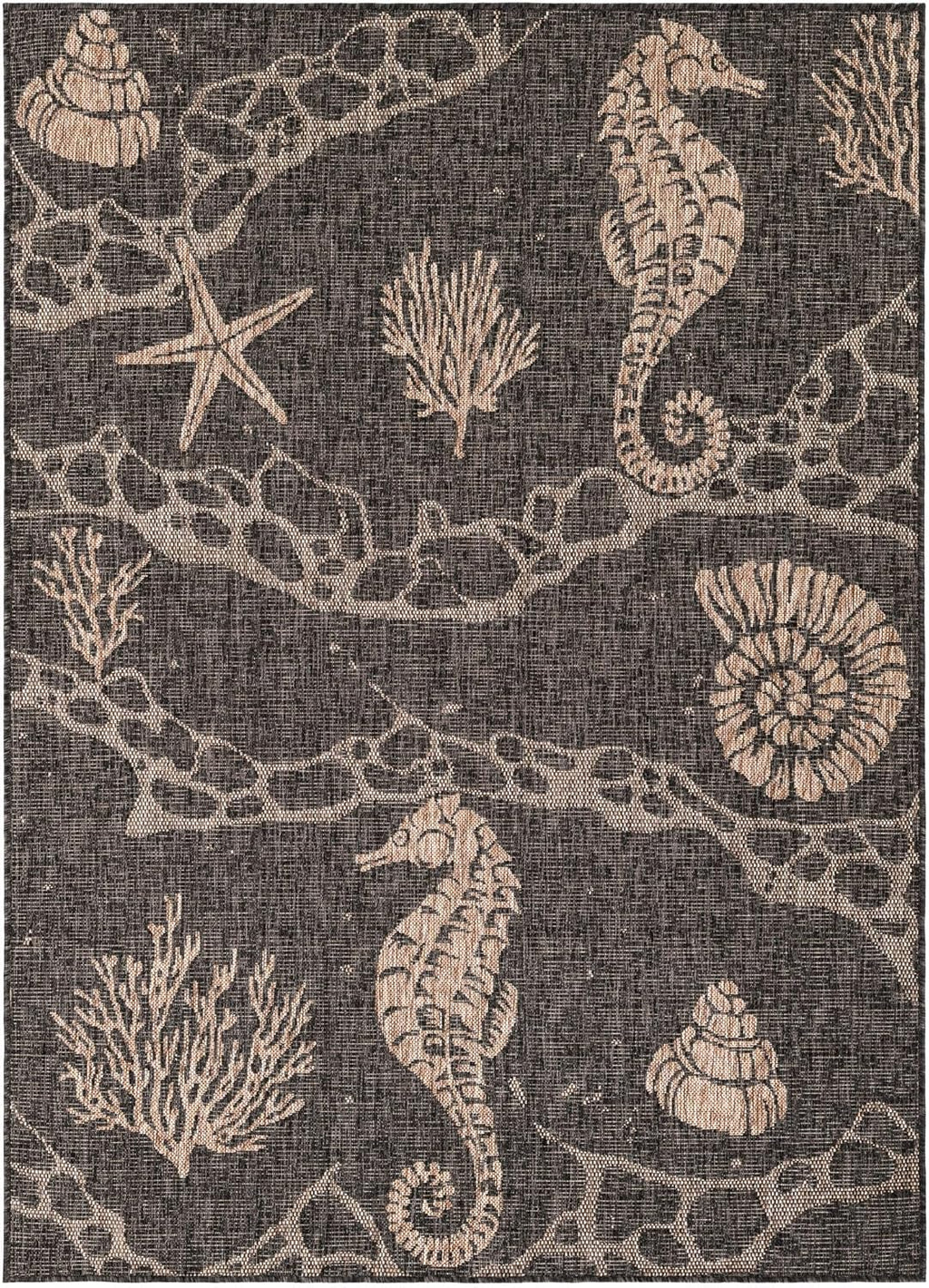 Rugs.com - Outdoor Coastal Rug – 5' 3 x 7' 1 Black Indoor/Outdoor Rug Easy-Clean Flatweave Perfect for Patio Deck and Porch