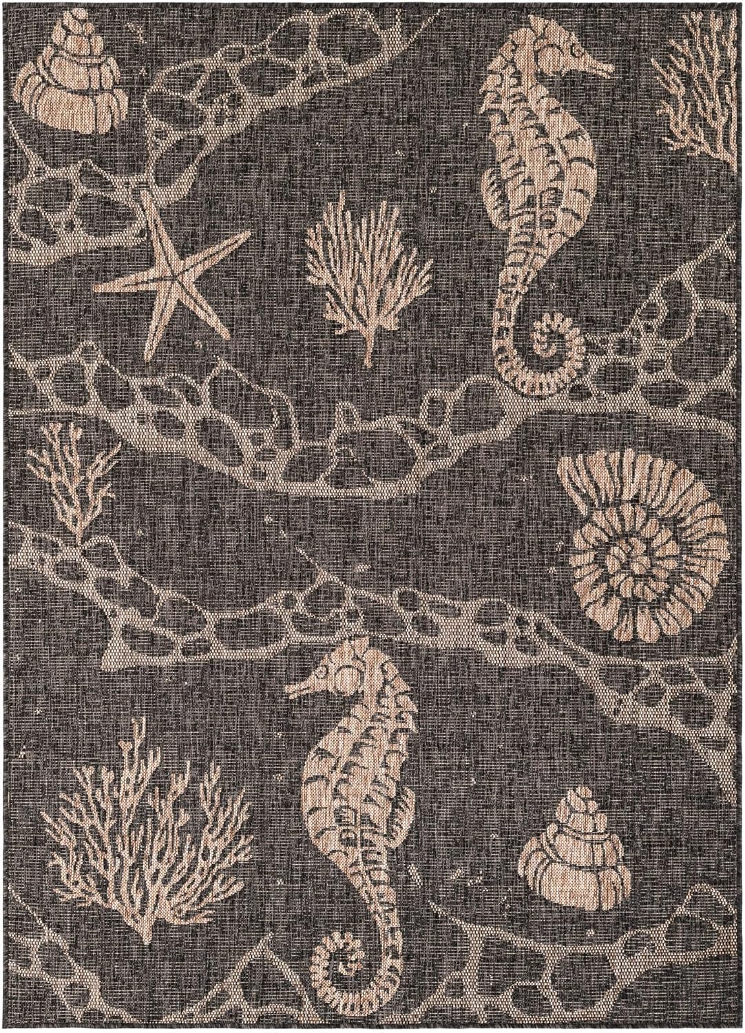Rugs.com - Outdoor Coastal Rug – 5' 3 x 7' 1 Black Indoor/Outdoor Rug Easy-Clean Flatweave Perfect for Patio Deck and Porch
