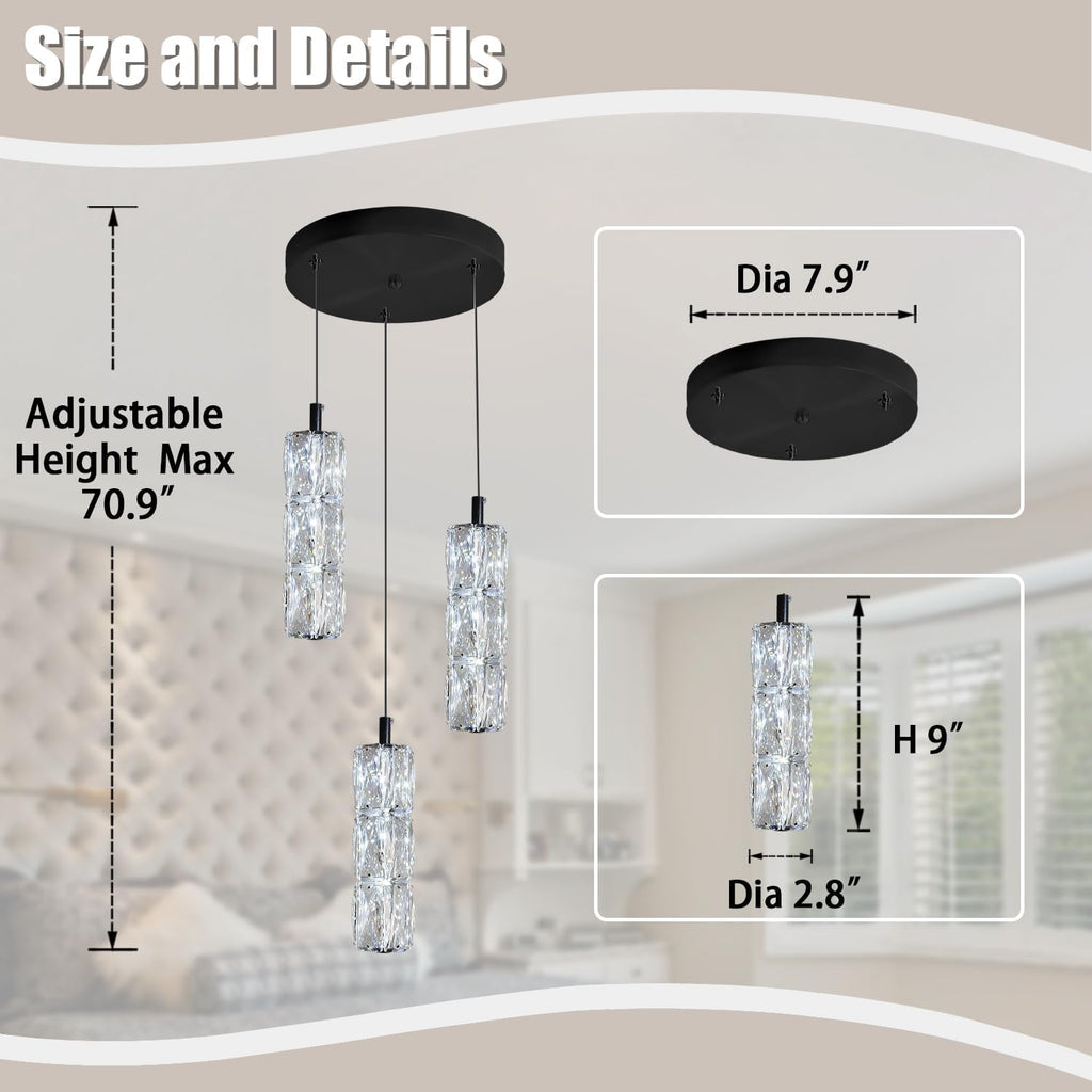 ykolupty Pendant Lights Kitchen Island 3-Lights Pendant Chandelier for Dining Room Hallway Stairwell,LED Dimmable 2700K-6000K