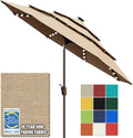 EliteShade USA 10-Year-Non-Fading 10ft 3-Tier Market Patio Umbrella, Commercial Table Umbrella with 80 Solar LED Lights, Crank Open, Windproof & UPF 50+ UV Protection for Garden, Deck, Pool, Backyard, Heather Beige