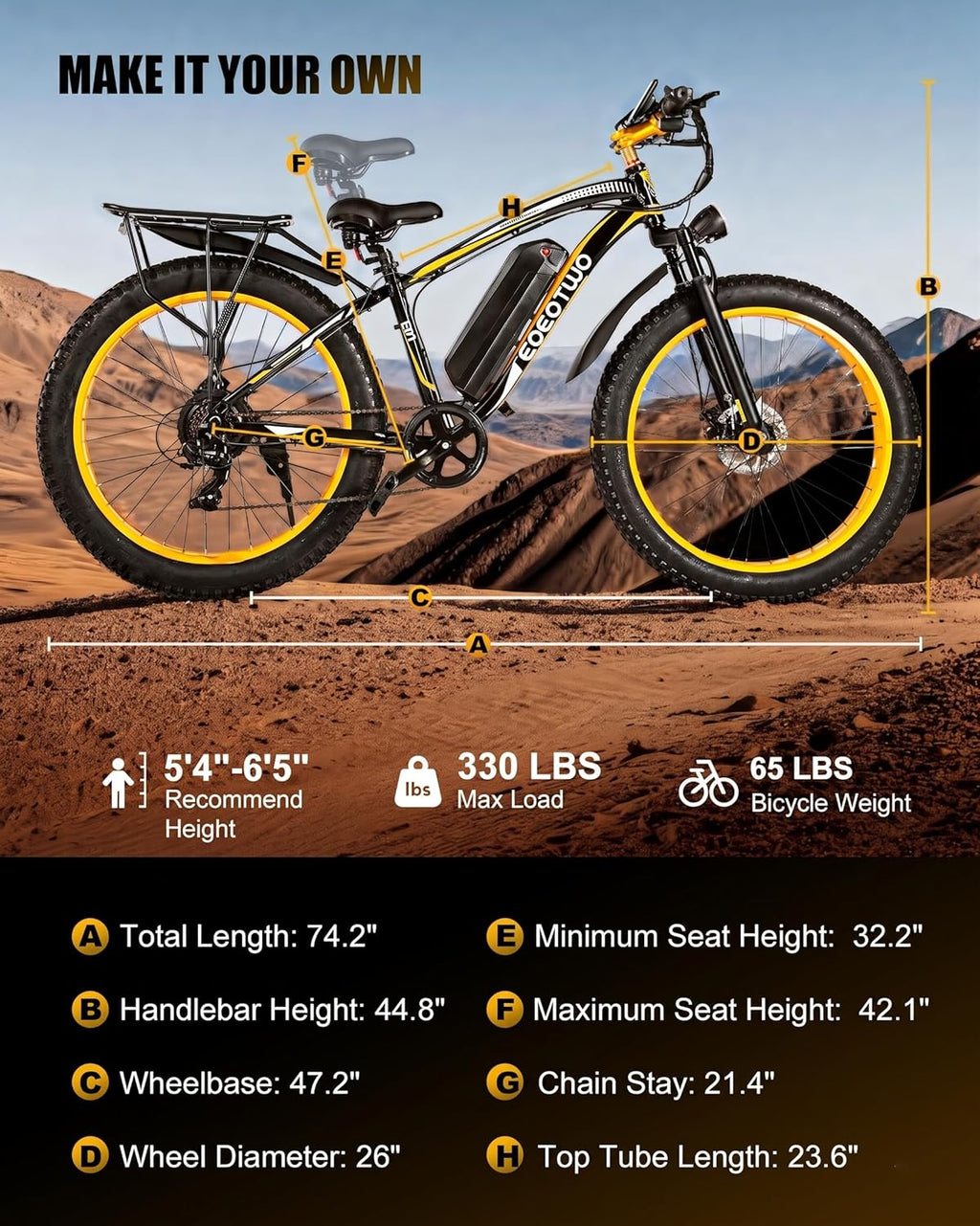 Electric Bike for Adults,1500W Peak Motor E Bikes, 26" Fat Tire Electric Bicycle, 20 MPH 60 Miles Electric Mountain Bike, Removable Battery, Dual Brake, 7 Speed