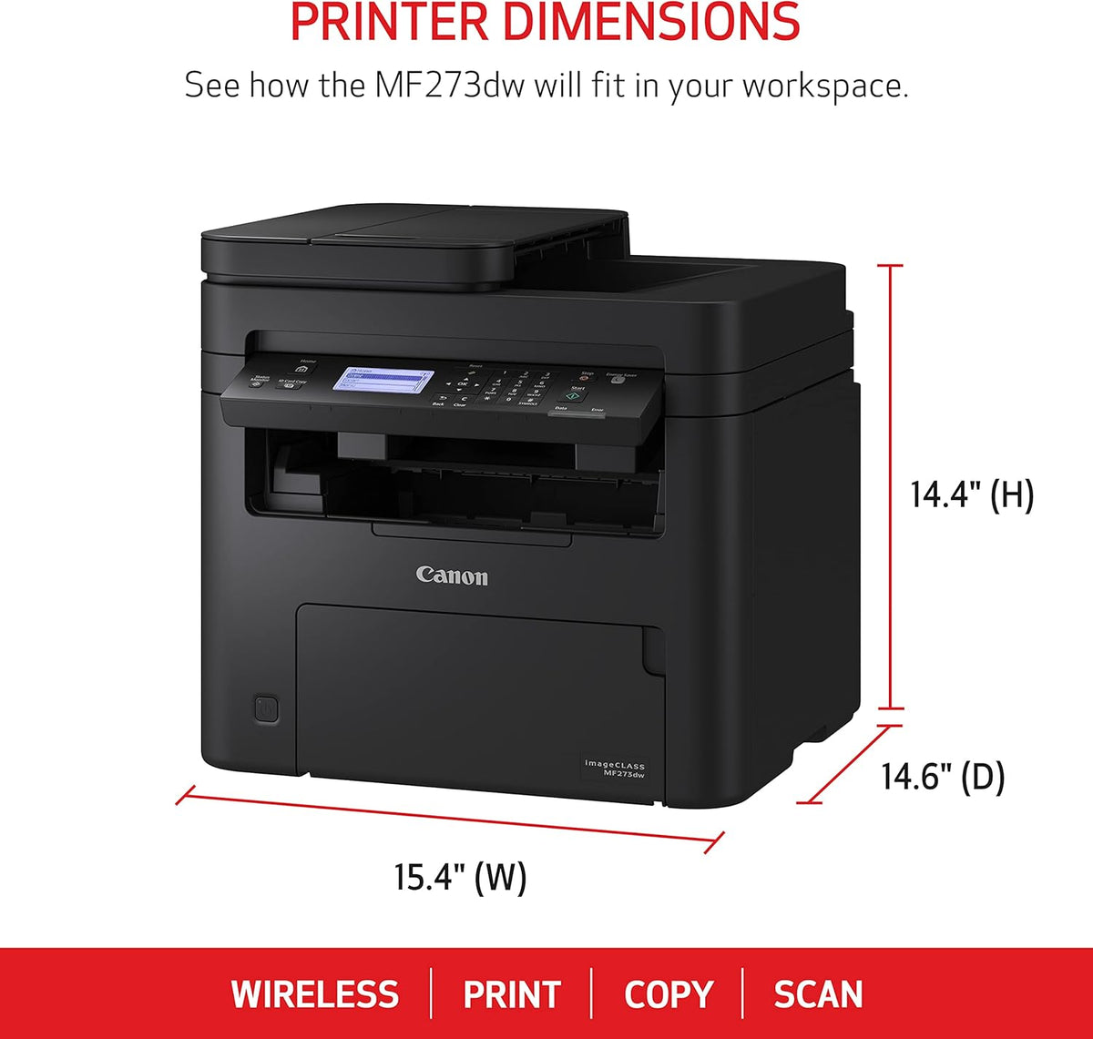 Canon imageCLASS MF273dw - Monochrome Wireless Laser Printer, Multifunction With Scanner, Copier, Auto Document Feeder, With 1 Year Limited Warranty, 30 PPM, Black