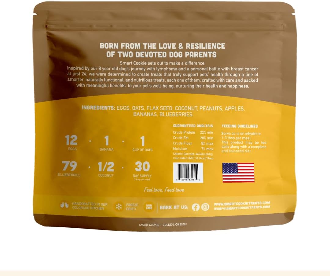 Smart Cookie Natural Dog Food Topper - Breakfast - Egg Dog Meal Mixers for All Ages - Food Topper for Picky Eaters and Boosting Nutrition - Non GMO, Made in The USA - 15 oz Bag (30 Day Supply)