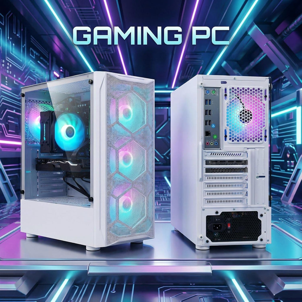 STGAubron Gaming PC Desktop Computer, Intel Xeon E5 2.5G up to 3.3GHz, Radeon RX 590 8G, 32GB RAM, 1TB SSD, WiFi, BT 5.0, RGB Fan x4, Windows 11 Home,White