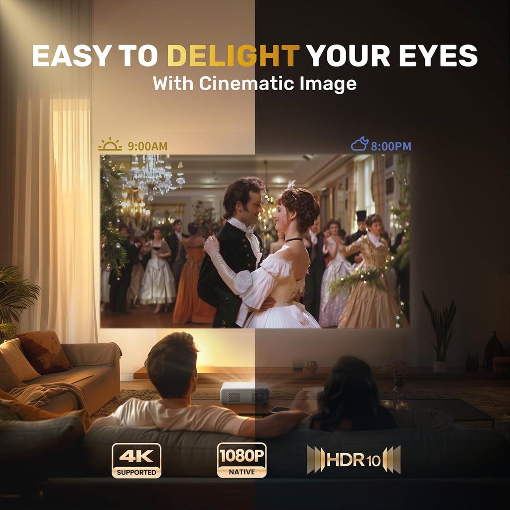 Aurzen EAZZE D1 Smart Projector with WiFi and Bluetooth, Built-in APP, Auto Focus/Keystone, DoIby Audio 16W Speakers, Native 1080P, HDR10, Portable Mini Outdoor Movie Projector