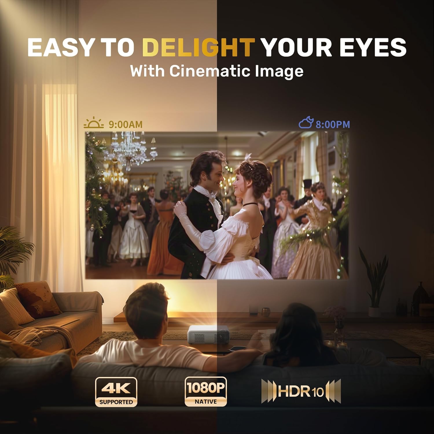 Aurzen EAZZE D1 Smart Projector with WiFi and Bluetooth, Built-in APP, Auto Focus/Keystone, DoIby Audio 16W Speakers, Native 1080P, HDR10, Portable Mini Outdoor Movie Projector