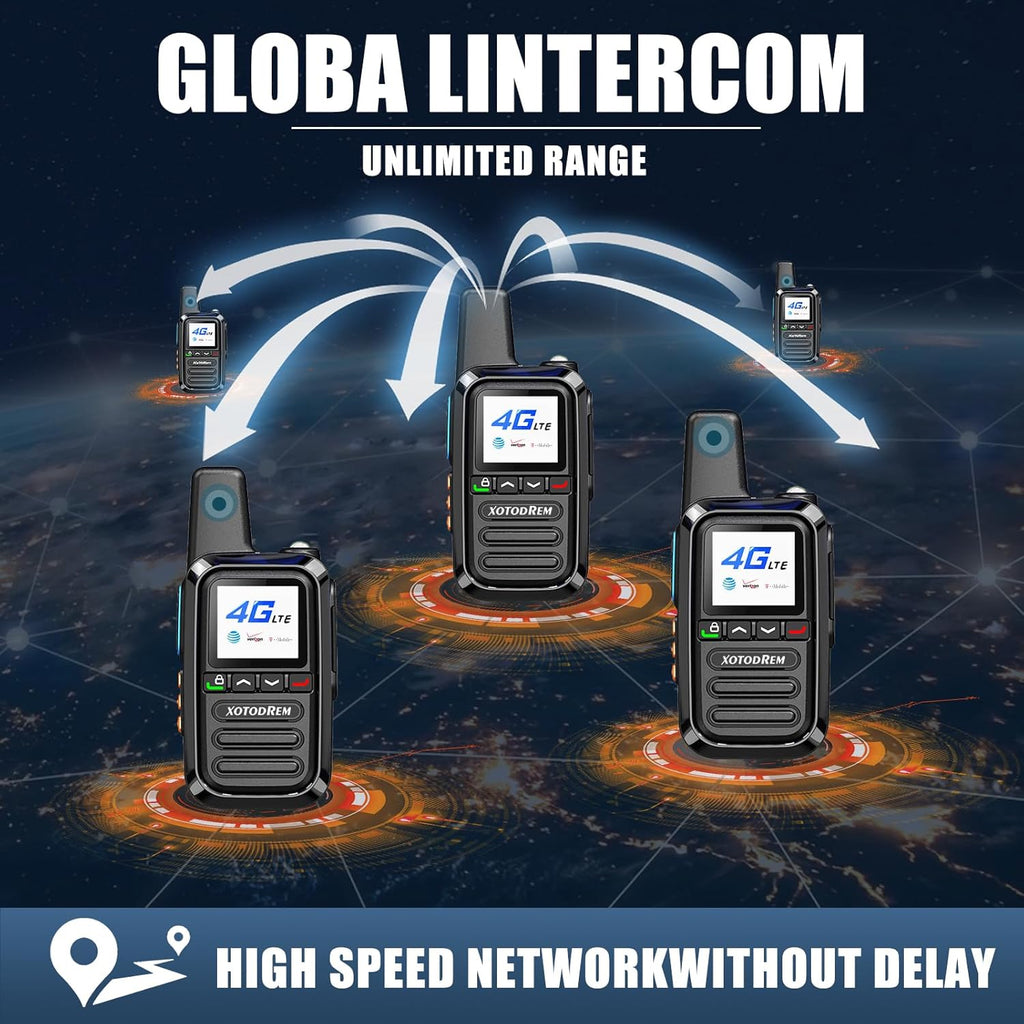 Global Lifetime Free Rapid Walkie Talkies Unlimited Range 4G LTE PoC(Push-to-Talk Over Cellular) Radios Nationwide PTT Two Way Radios Long Distance for Family, Logistics, Company 2pcs with sim Card