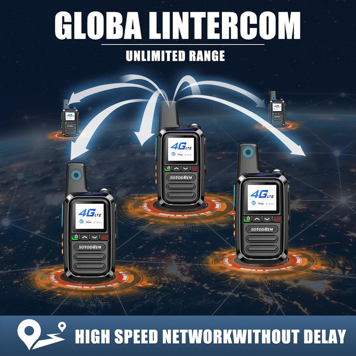 Global Lifetime Free Rapid Walkie Talkies Unlimited Range 4G LTE PoC(Push-to-Talk Over Cellular) Radios Nationwide PTT Two Way Radios Long Distance for Family, Logistics, Company 2pcs with sim Card