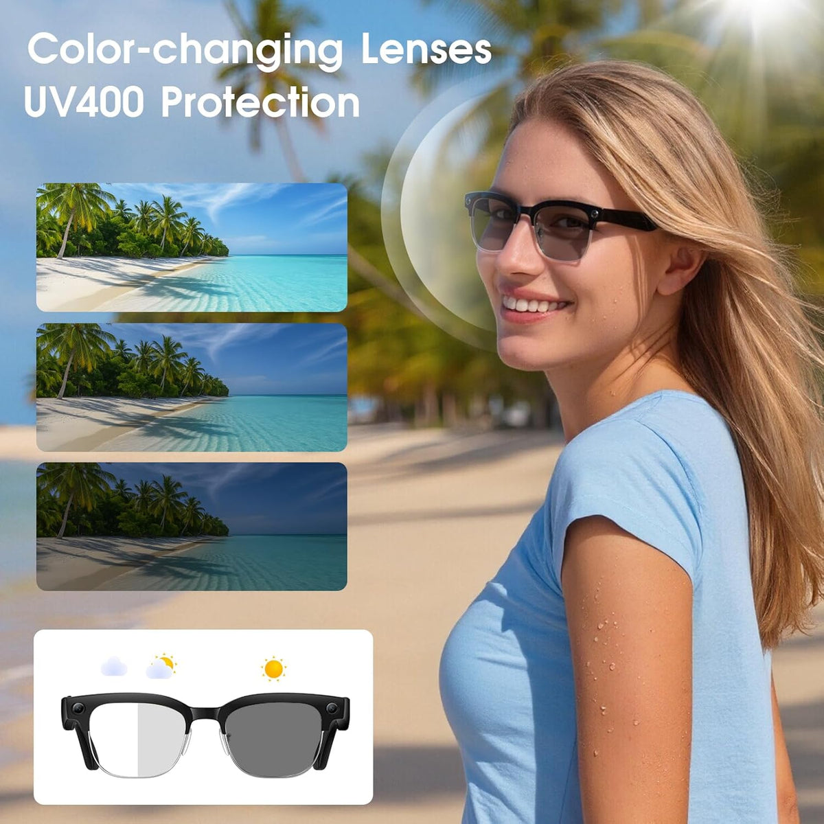 AI Smart Glasses with Camera, 8MP HD Camera Glasses for Men Women, 4K Video Recording Sunglasses with EIS stabilization,AI Object Recognition, 290mAh, Bluetooth Audio Glasses for Work/Baseball/Cycling