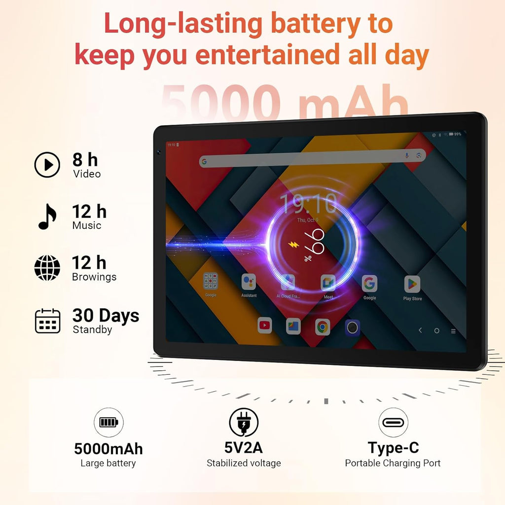 URAO Tablet,10.1" Android Tablet with Octa-core Processor 30GB RAM 128GB ROM HD IPS Touchscreen 8H Battery, Wi-Fi 6, BT 5.4, Dual Camera, Android 16 Tablets 2026