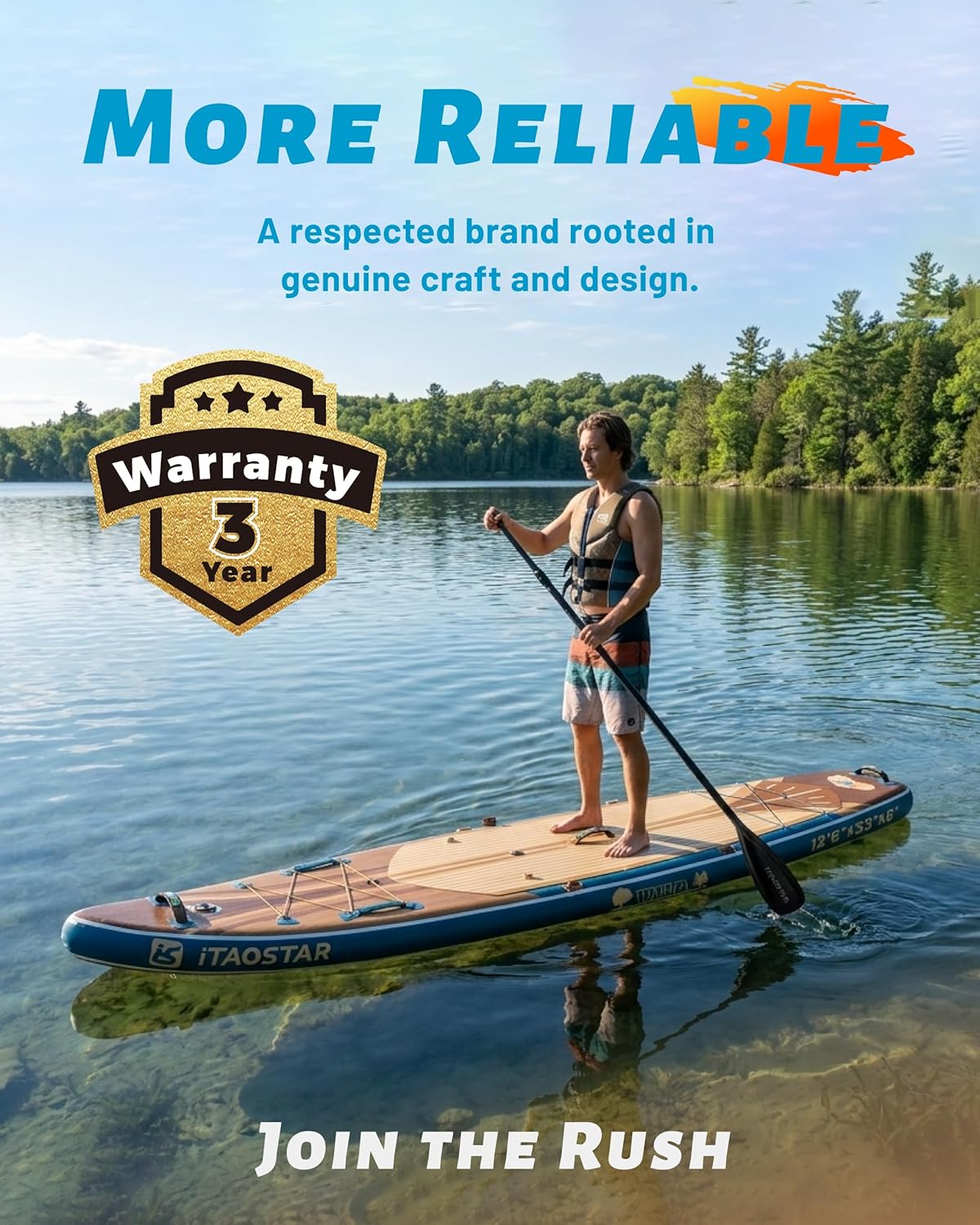 iTAOSTAR Wild 11'×36"/11'6"×34"/12'6"×33" Inflatable Paddle Board with Seat, One-Stop Premium SUP Board Gears, Tailored 5 Fins, Stable Inflatable Stand Up Paddle Boards for Youth/Adults of All Levels