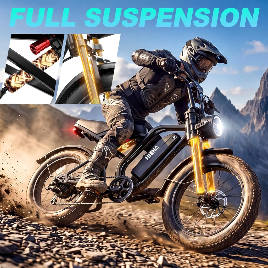Electric Bike for Adults, 1500W Peak Motor Fat Tire Ebike 34 MPH 60 Miles Range with Apple CarPlay & Android Auto, 20" x 4.0" Full Suspension 7-Speed Electric Dirt Bike