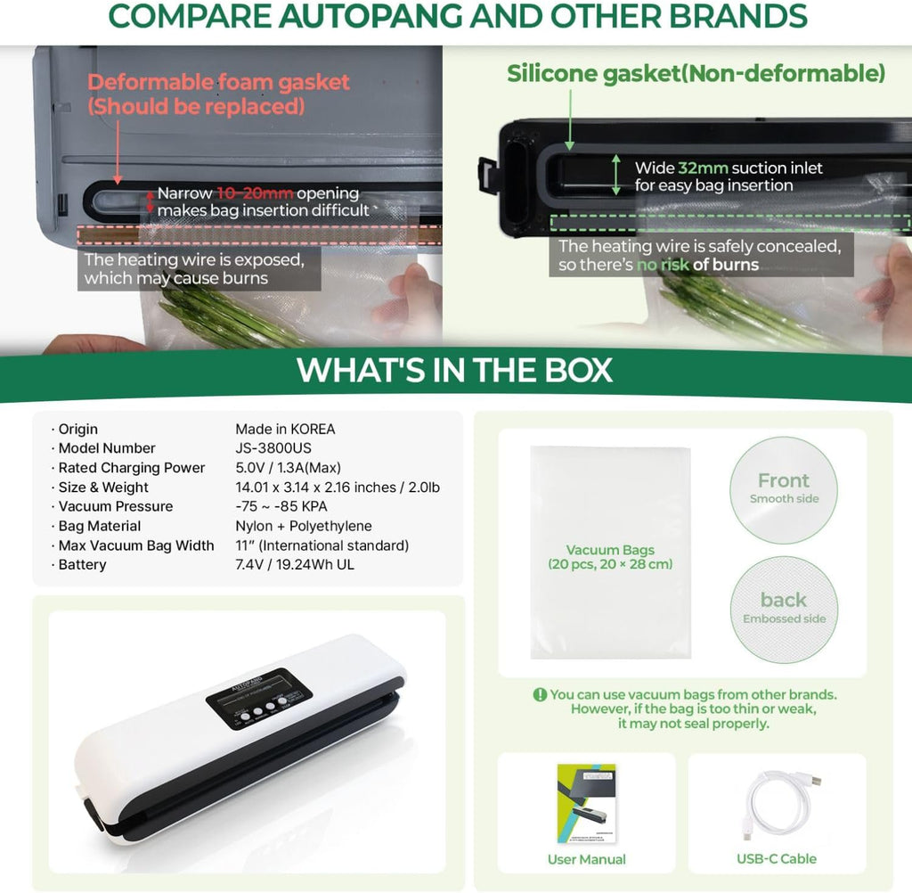 Premium Robotic Vacuum Sealer for Home & Kitchen, 85Kpa Powerful Suction One-Touch Operation Compact Food Sealer for Storage & Meal Prep, Multible Modes with 20 Pre-Cut Pouches