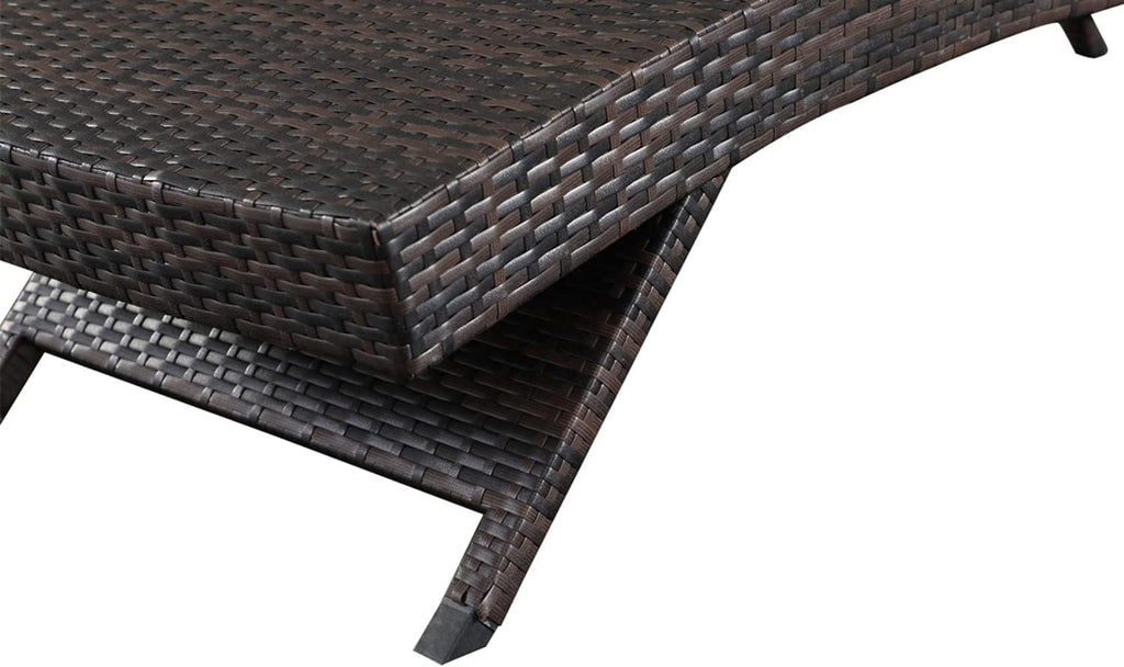 Outdoor Wicker Reclining Lounge Chairs Patio Rattan Chaise Lawn Sunbathing Chairs 79" Long Reclining Chairs, Set of 3 Chaise Longues + 1 Coffee Table
