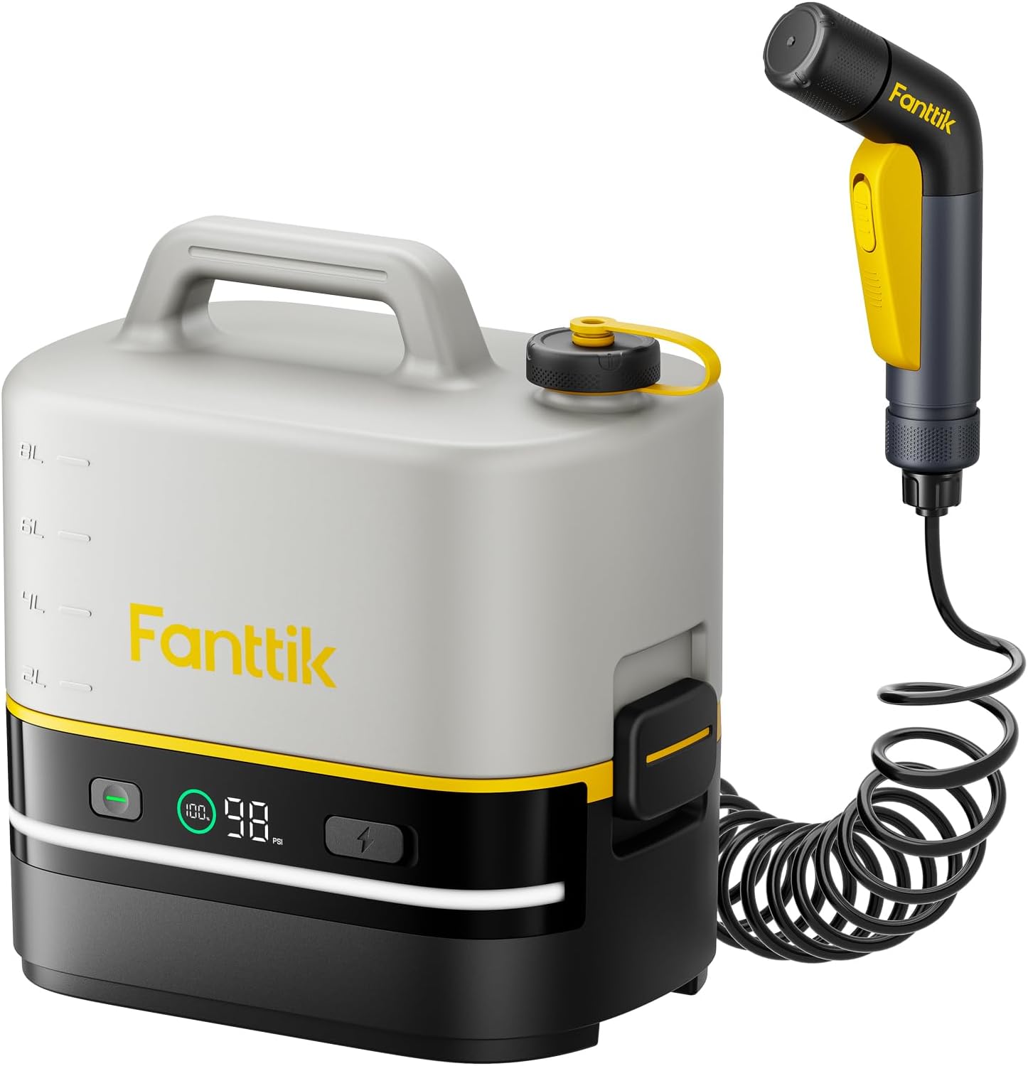 Fanttik NB10 Nano Portable Cordless Electric Sprayer w/2.1Gal Tank, HD LED Display, 4000mAh Lithium Battery, with Camping Light, Portable Washer for Light Cleaning in Home, Patio and Camping
