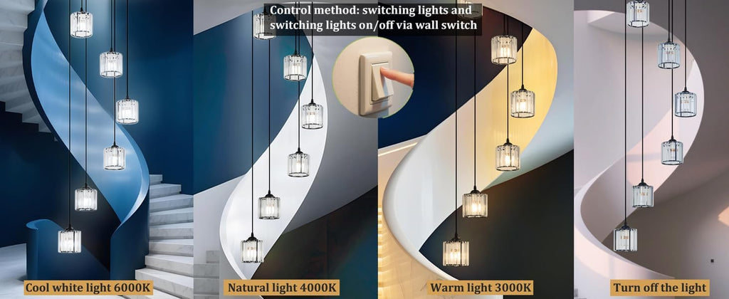 Long Chandeliers for High Ceilings,Modern Crystal Pendant Light,Raindrop Drop Lamp,Hanging Flush Mount Lighting Fixtures for Spiral Staircase,Foyer,Entryway,Living Room,Black (6 Lights)