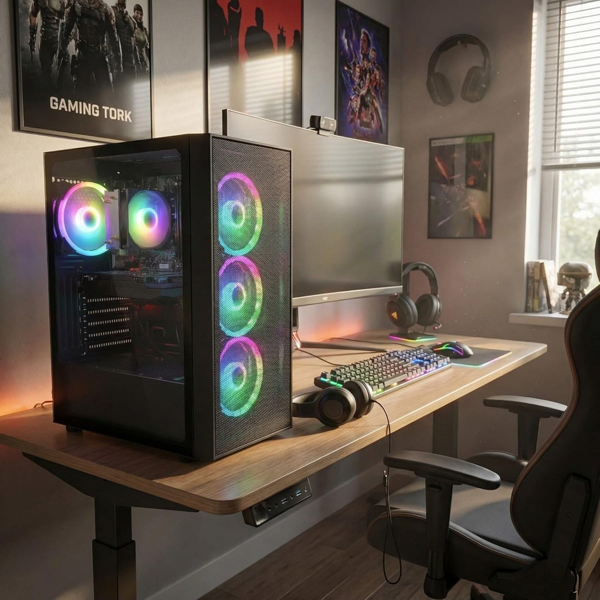 STGAubron Gaming PC Computer Desktop, AMD Ryzen 7 5700G up to 4.6G, GeForce RTX 2060 6G, 16G DDR4, 1T SSD, WiFi 6, BT 5.2, RGB Fan x4, Windows 11 Home