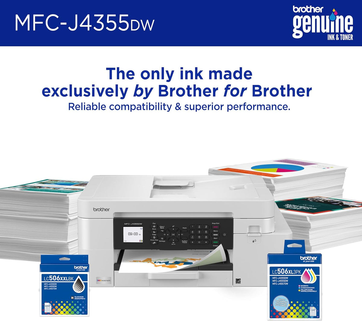 Brother INKvestment 4355 Wireless Color Inkjet All-in-One Printer with 1.8” Color Display and Manual Feed Slot | Includes Refresh Subscription Trial(1) (MFC-J4355DW)