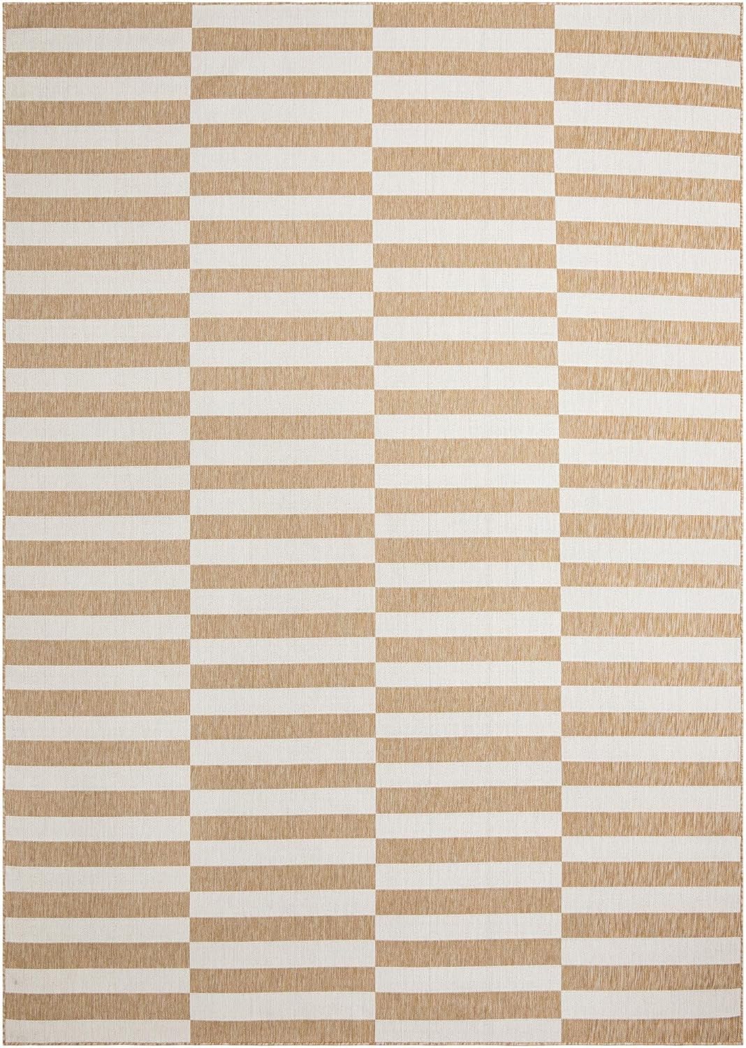 Unique Loom Outdoor Striped Collection Area Rug - Striped (10' x 14' 1" Rectangle Taupe/Ivory)