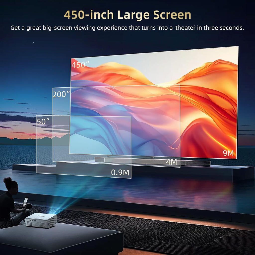 Compatible with Netflix Movie Projector with WiFi6 and Bluetooth5.3, Built-in App Store, Dolby Audio & Electric Focus & Auto Keystone, 4K Support High Brightness Outdoor Projectors, 1080 (Sliver Grey)