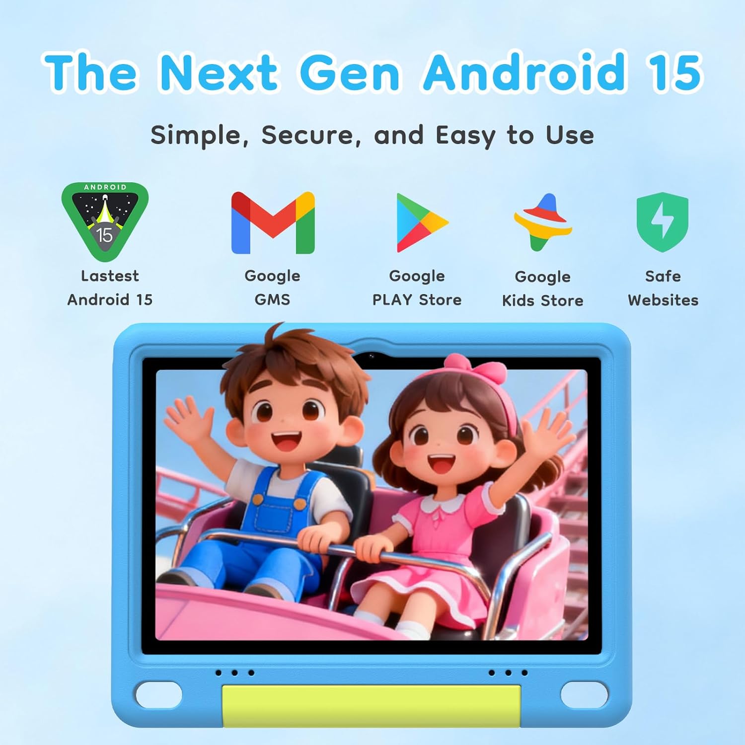 10 inch Kids Tablet, Android Tablet for Kids, 24GB RAM 64GB ROM, 1TB Expandable, with EVA Case, Parental Control, 6600mAh Battery, Dual Camera, BT5.4, WiFi 6, Gift (Blue)