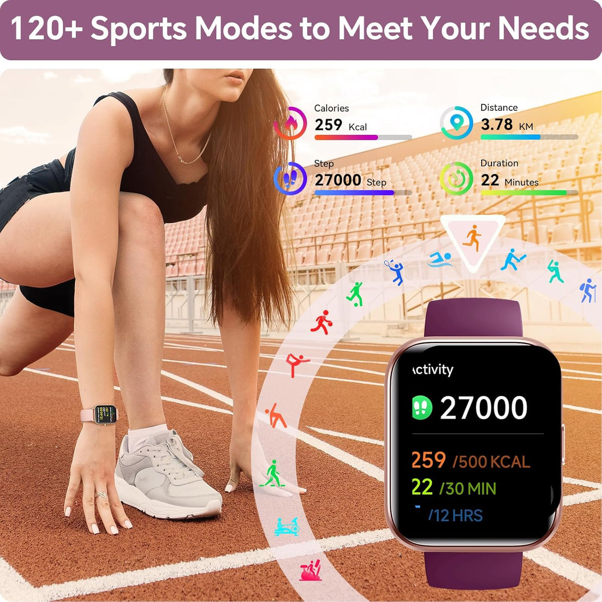 Smart Watches for Women, 1.85" HD Smart Watch for iPhone/Samsung/Android with Calls/Messages/Reminders, 3ATM 120+ Sport Modes Fitness Tracker Watch for Women with Heart Rate/Sleep/SpO2 Monitor, Alexa