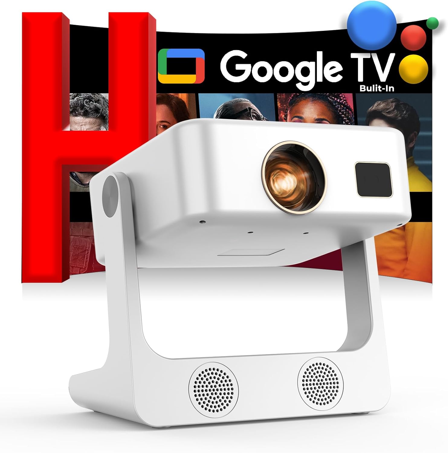 Outdoor-Projector-4K Built-in Google TV/180°Rotatable Stand/Voice Control/E-Focus,Sovboi Smart-Movie-Projector with WiFi6 and Bluetooth, 2500 Brightness Portable-Proyector for 10,000+ Streaming Apps