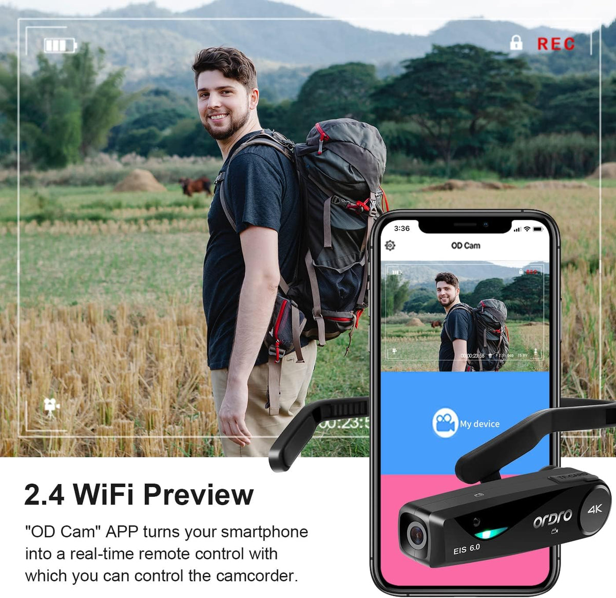 ORDRO EP6 Plus 4K Video Camcorder Wearable Vlog Camera, Vlog Video Camera UHD 1080P 60FPS Hands-Free Head Mounted Camera with EIS 6.0 Anti-Shake, 32G Micro Memory Card, Smart Remote