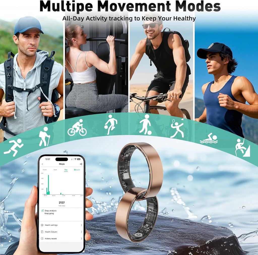 Smart Ring with Sleep Monitoring, Step Counting, Heart Rate, Blood Oxygen for iOS and Android, No Subscription Fee, IP68 Waterproof Health Tracker (Silver, 7)