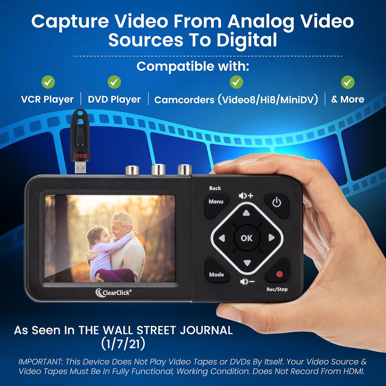 ClearClick Video to Digital Converter 2.0 (Second Generation) - Record Video from VCR's, VHS Tapes, AV, RCA, Hi8, Camcorder, DVD, Gaming Systems (Bundle) Requires Working VCR/Camcorder & Tapes