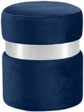 Meridian Furniture Hailey Collection Modern | Contemporary Velvet Upholstered Ottoman/Stool with Stainless Steel Band, 14.5" W x 14.5" D x 17.5" H, Navy